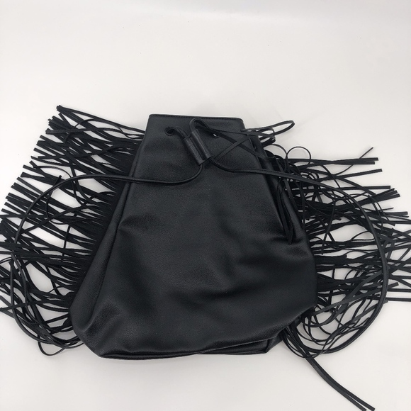 Victorias Secret Black Faux Leather Drawstring Bag - Picture 4 of 8